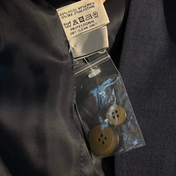 Pauw Amsterdam Size 4 US 12 Wool Linen Collarless Blazer Jacket Navy Blue - Picture 4 of 5